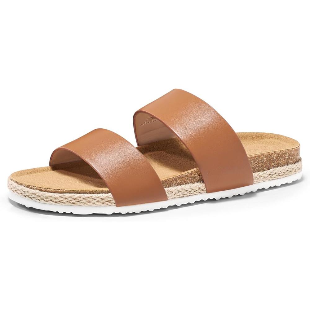 image:imageCoutgo Womens Platform Sandals Open Toe Slip On Slides Sandals Footbed Summer Beach ShoesBrown