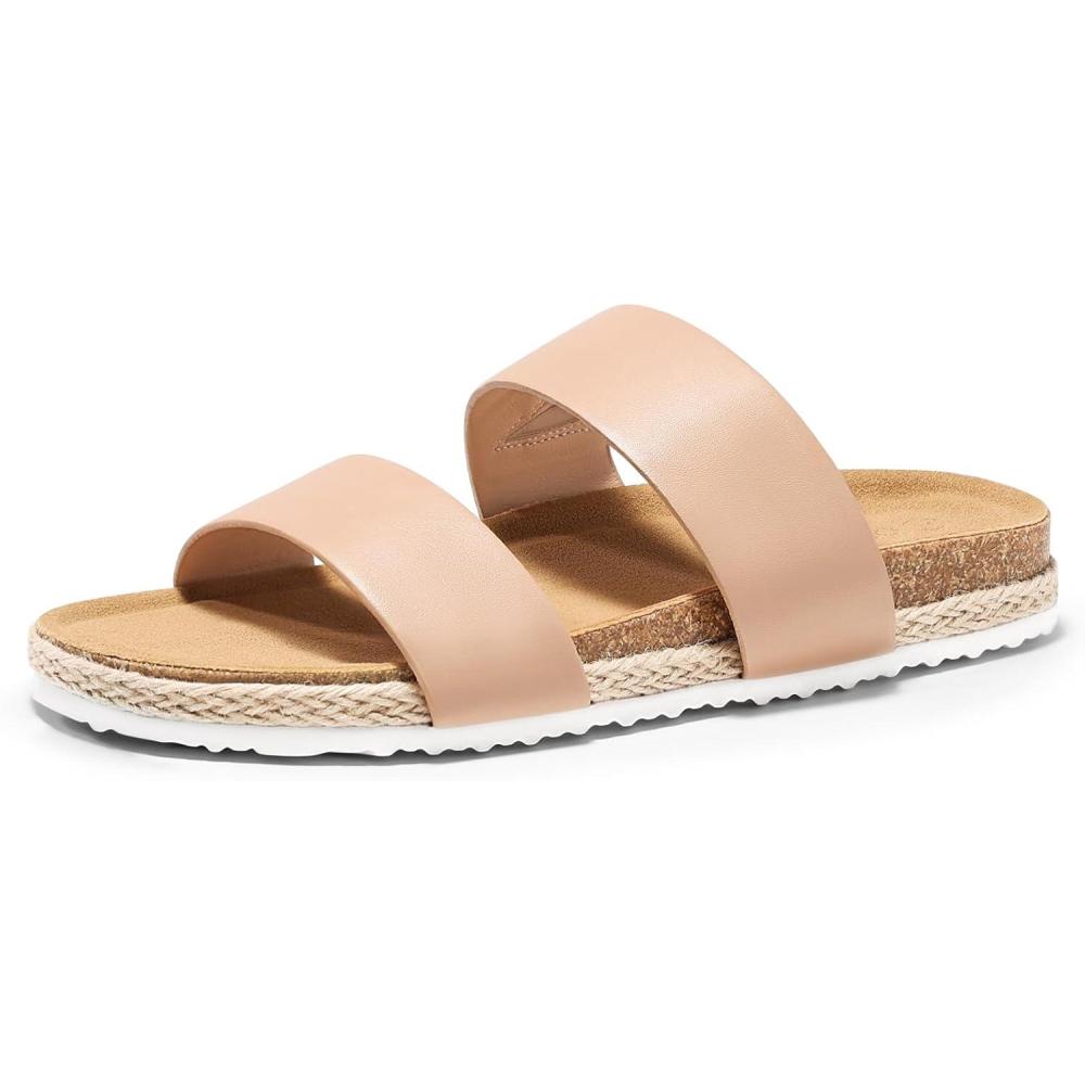 image:imageCoutgo Womens Platform Sandals Open Toe Slip On Slides Sandals Footbed Summer Beach ShoesKhaki