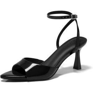 Coutgo Womens Kitten Heels Sandals Pointed Open Toe Ankle Buckle Strap Summer Dress Shoes(Black)