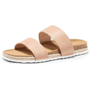 Coutgo Womens Platform Sandals Open Toe Slip On Slides Sandals Footbed Summer Beach Shoes(Khaki)