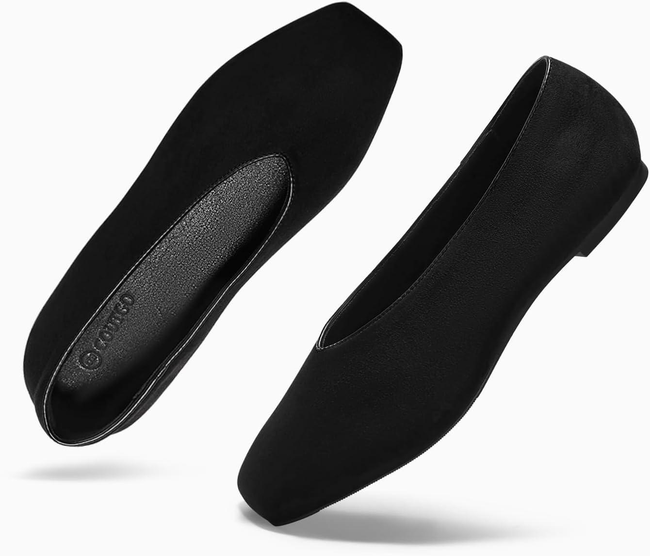image:imageCoutgo Womens Ballet Flats Comfortable Closed Square Toe Flats Slip On Suede Work Dress ShoesBlack