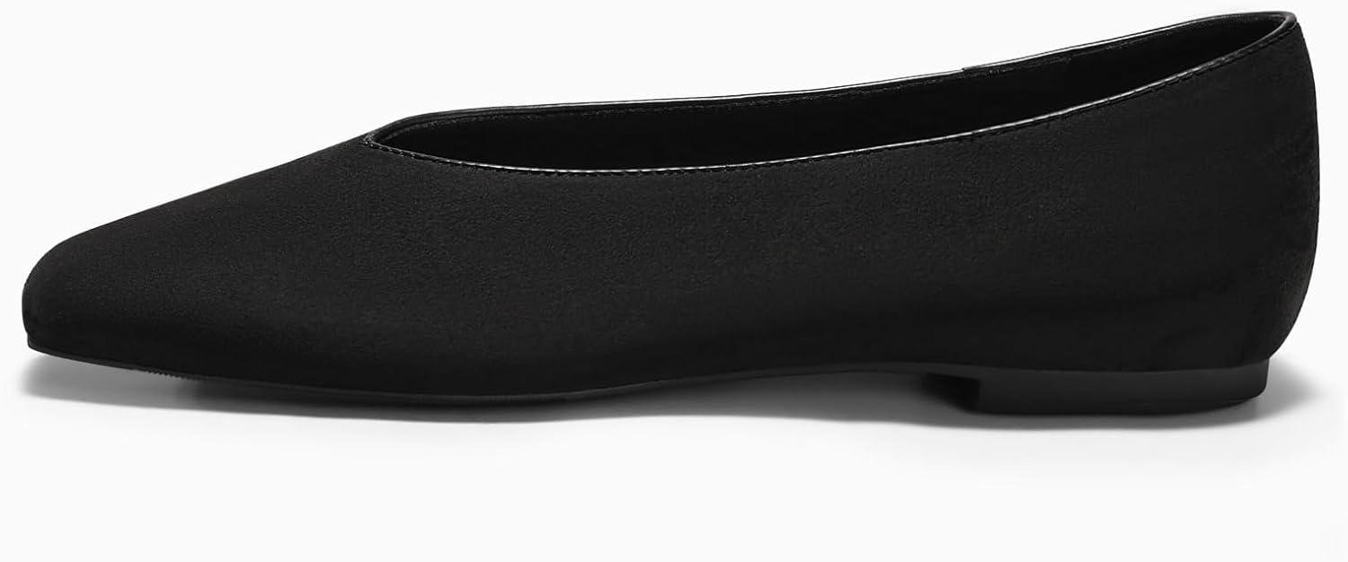 image:imageCoutgo Womens Ballet Flats Comfortable Closed Square Toe Flats Slip On Suede Work Dress ShoesBlack