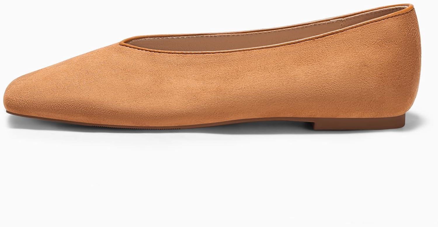 image:imageCoutgo Womens Ballet Flats Comfortable Closed Square Toe Flats Slip On Suede Work Dress ShoesBrown