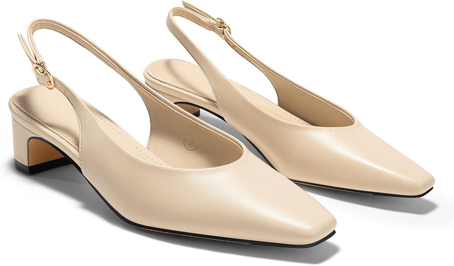 image:imageCoutgo Womens Chunky Low Heels Slingback Pumps Closed SquarePointed Toe Work Office Dress ShoesApricot