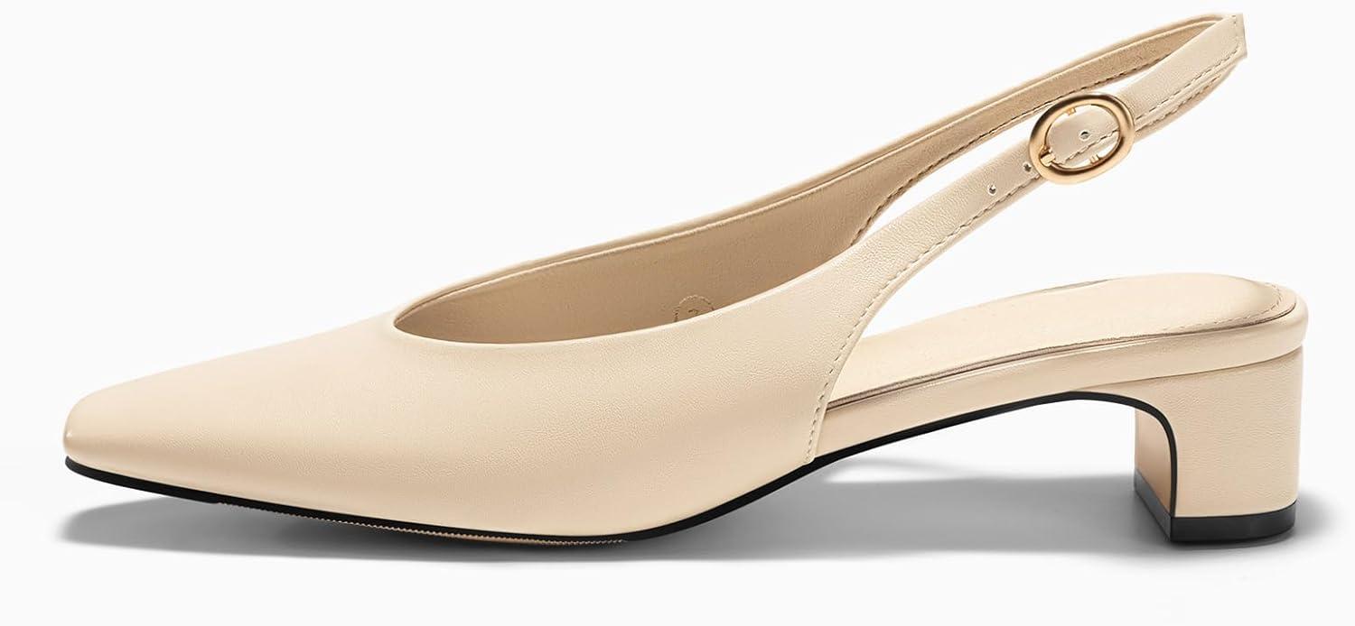 image:imageCoutgo Womens Chunky Low Heels Slingback Pumps Closed SquarePointed Toe Work Office Dress ShoesApricot
