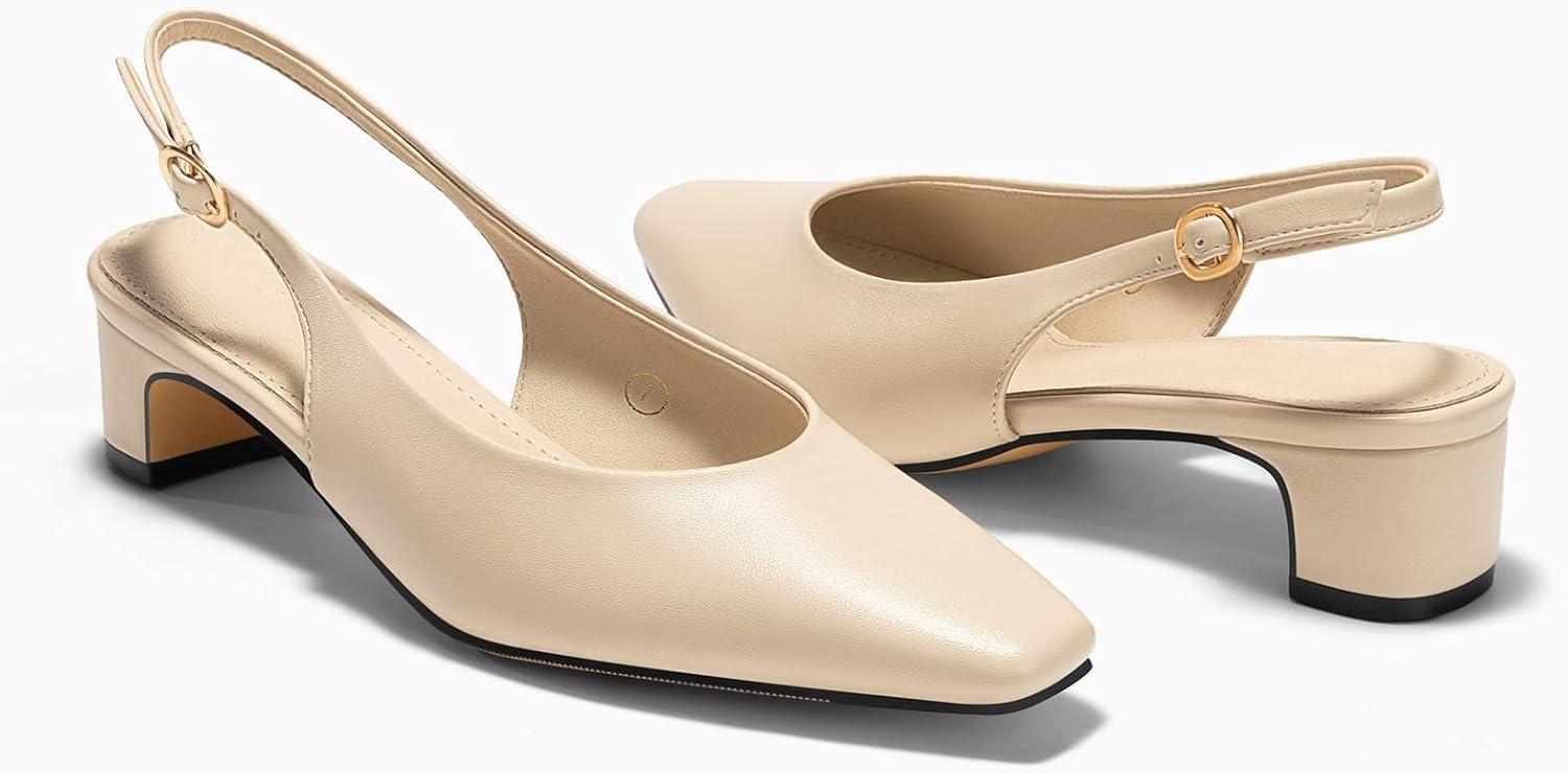 image:imageCoutgo Womens Chunky Low Heels Slingback Pumps Closed SquarePointed Toe Work Office Dress ShoesApricot