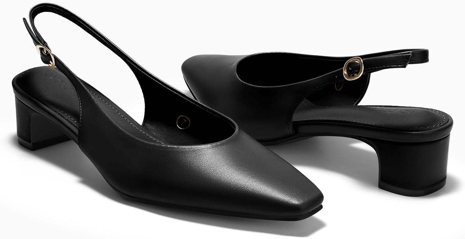 image:imageCoutgo Womens Chunky Low Heels Slingback Pumps Closed SquarePointed Toe Work Office Dress ShoesBlack