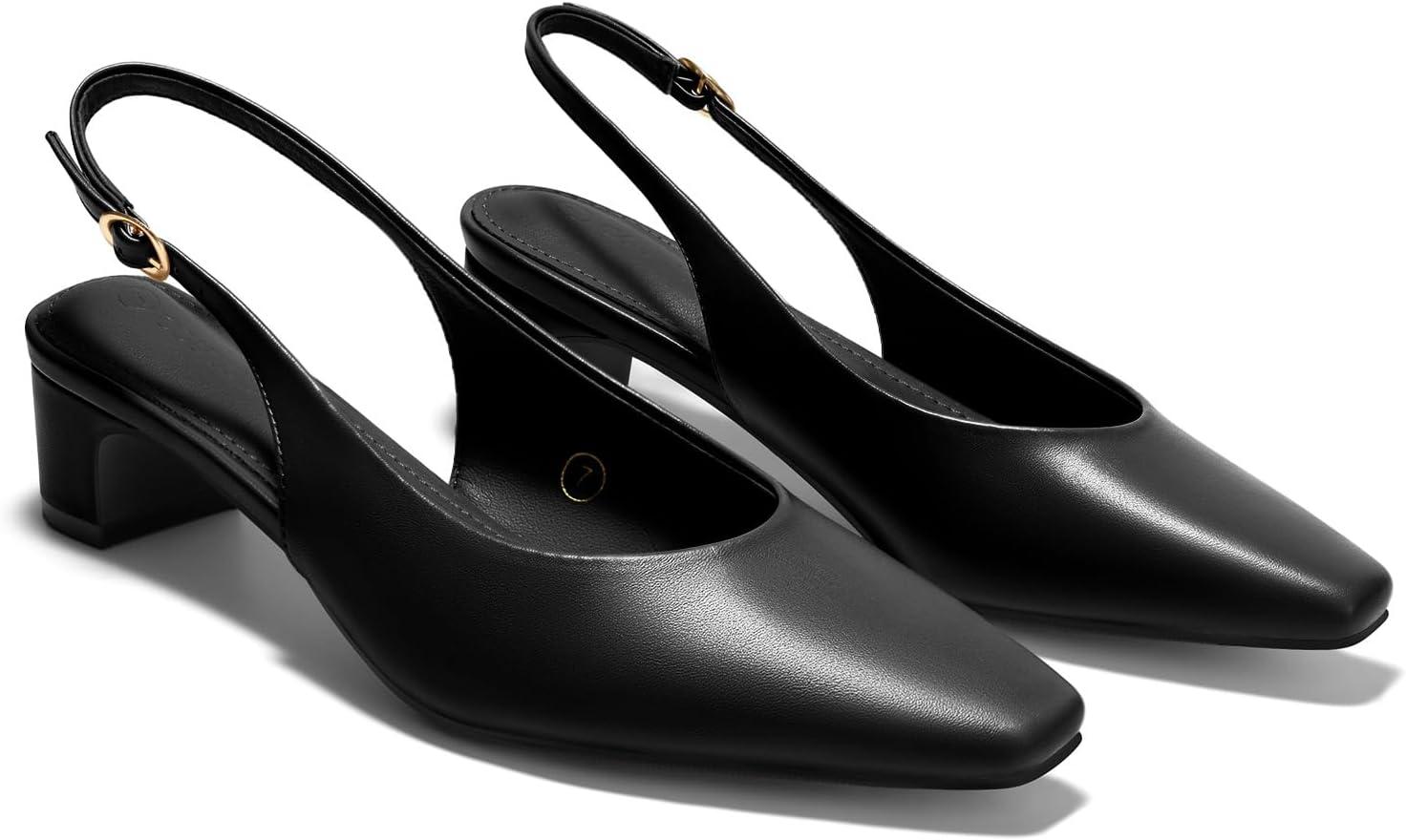 image:imageCoutgo Womens Chunky Low Heels Slingback Pumps Closed SquarePointed Toe Work Office Dress ShoesBlack