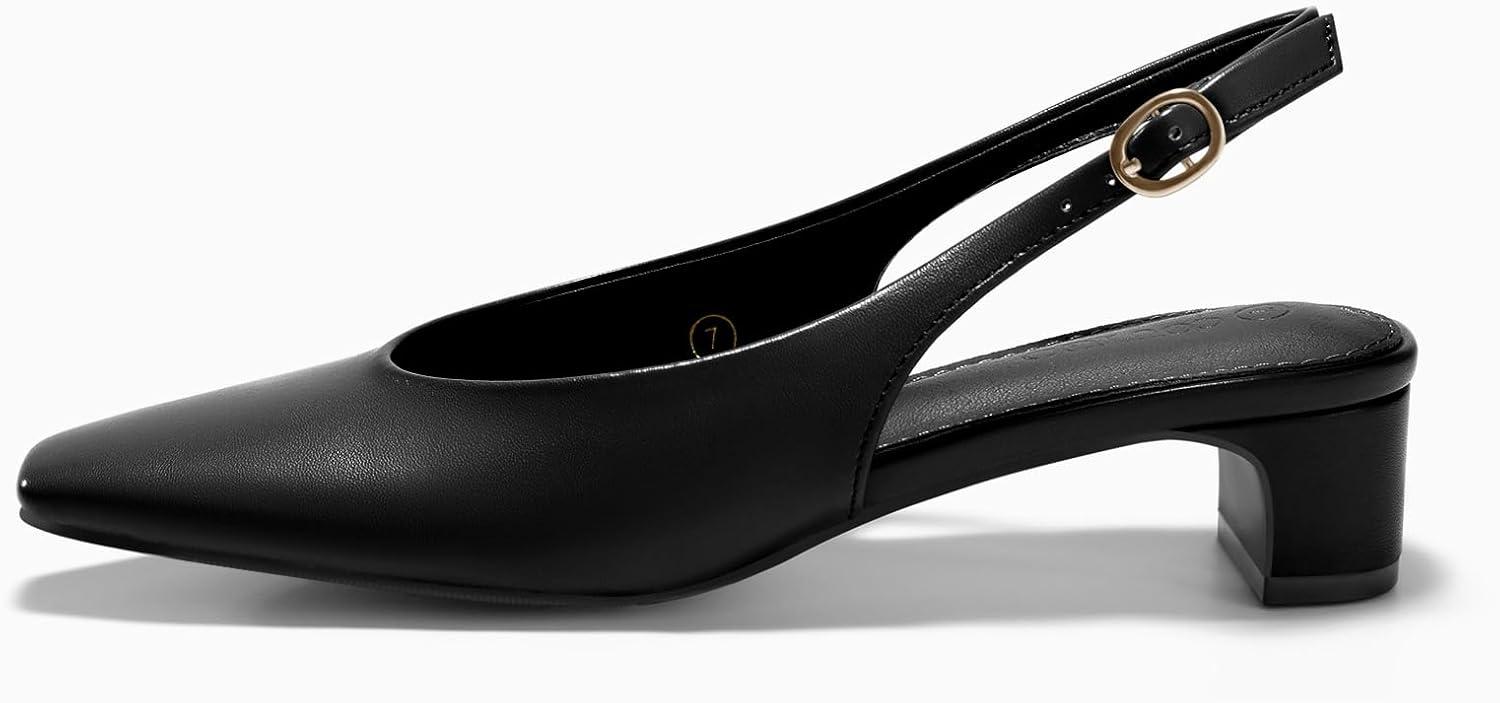 image:imageCoutgo Womens Chunky Low Heels Slingback Pumps Closed SquarePointed Toe Work Office Dress ShoesBlack
