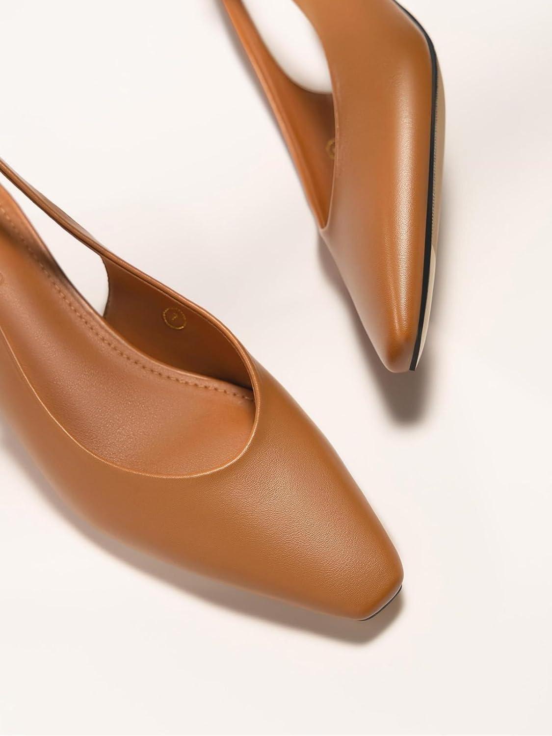 image:imageCoutgo Womens Chunky Low Heels Slingback Pumps Closed SquarePointed Toe Work Office Dress ShoesBrown