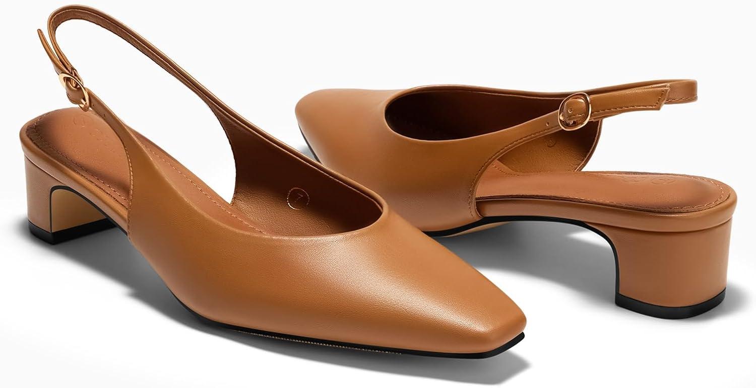 image:imageCoutgo Womens Chunky Low Heels Slingback Pumps Closed SquarePointed Toe Work Office Dress ShoesBrown