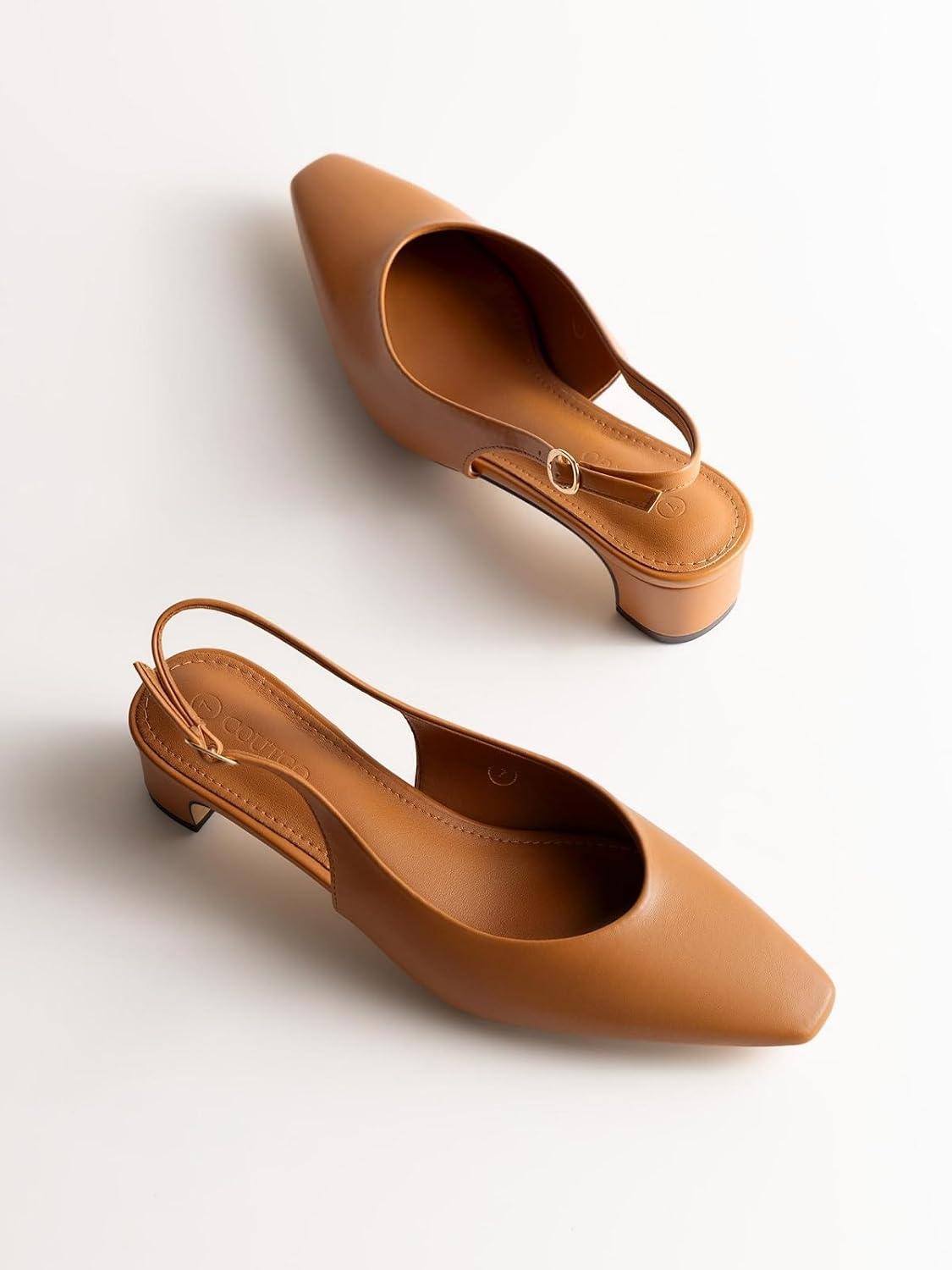 image:imageCoutgo Womens Chunky Low Heels Slingback Pumps Closed SquarePointed Toe Work Office Dress ShoesBrown