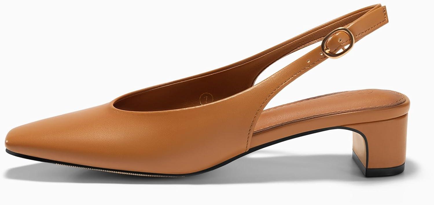 image:imageCoutgo Womens Chunky Low Heels Slingback Pumps Closed SquarePointed Toe Work Office Dress ShoesBrown