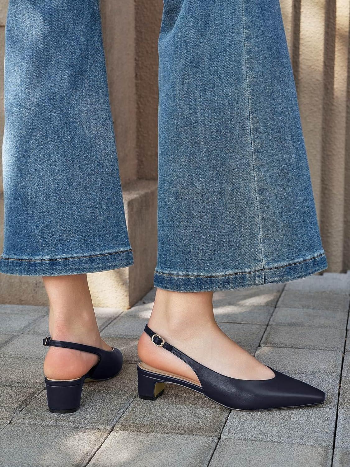 image:imageCoutgo Womens Chunky Low Heels Slingback Pumps Closed SquarePointed Toe Work Office Dress ShoesNavy