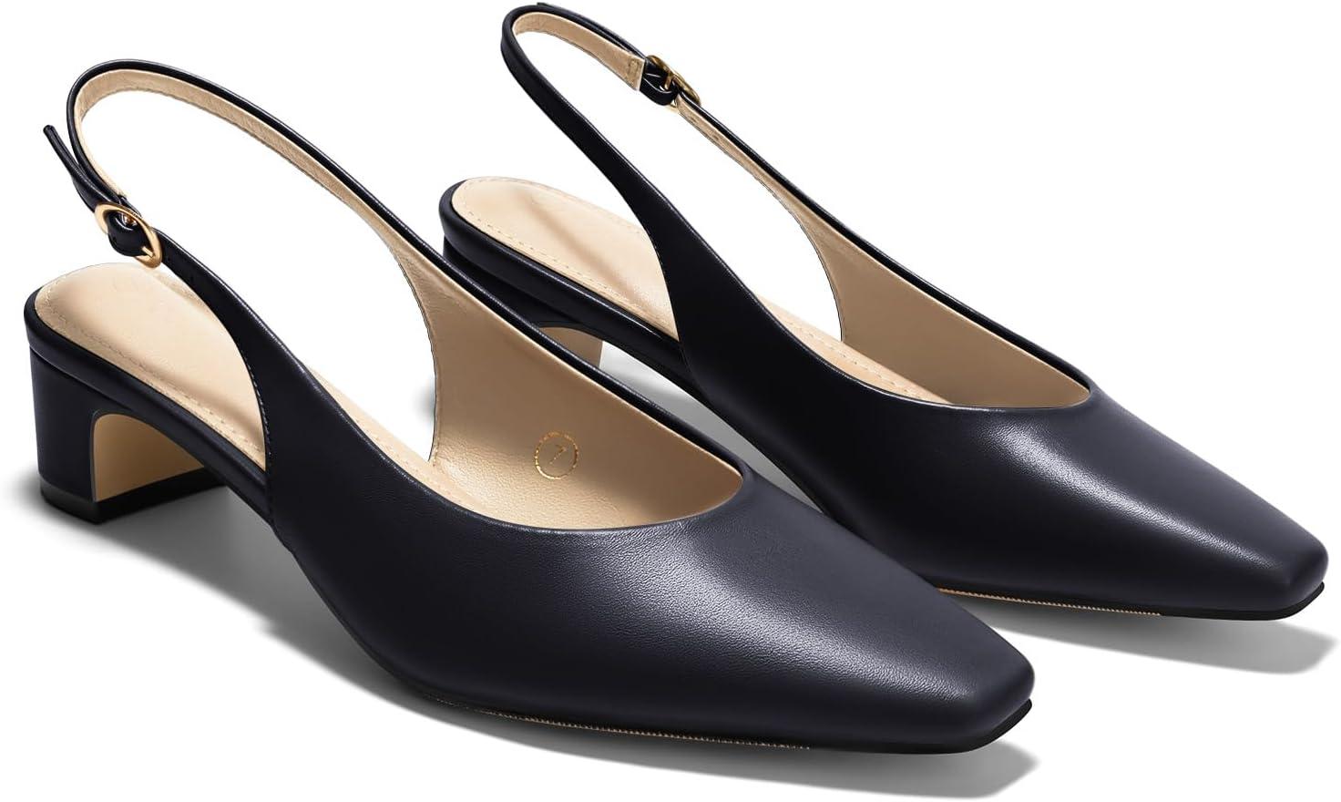image:imageCoutgo Womens Chunky Low Heels Slingback Pumps Closed SquarePointed Toe Work Office Dress ShoesNavy