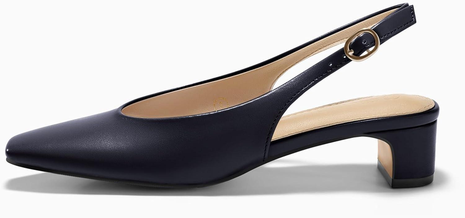 image:imageCoutgo Womens Chunky Low Heels Slingback Pumps Closed SquarePointed Toe Work Office Dress ShoesNavy