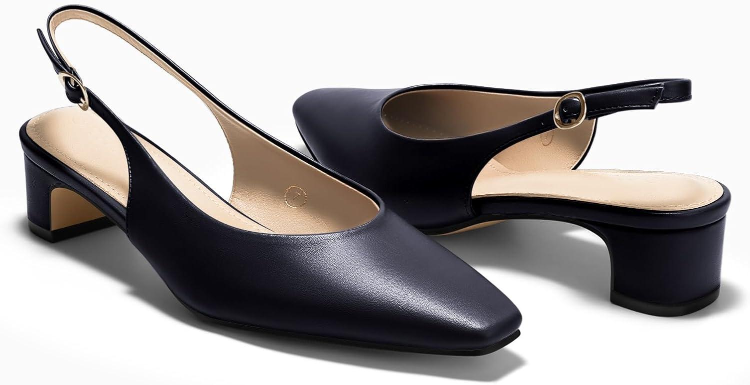 image:imageCoutgo Womens Chunky Low Heels Slingback Pumps Closed SquarePointed Toe Work Office Dress ShoesNavy