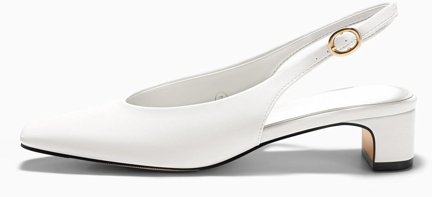 image:imageCoutgo Womens Chunky Low Heels Slingback Pumps Closed SquarePointed Toe Work Office Dress ShoesWhite