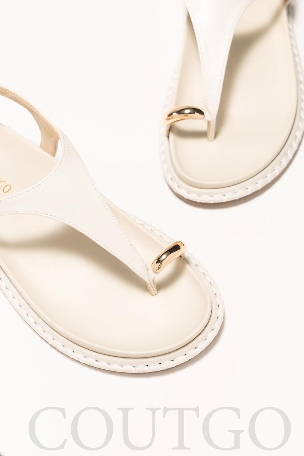 image:imageCoutgo Womens Flat Sandals Comfortable Flip Flops Thong Footbed Sandals Ankle Strap Summer Beach ShoesBeige