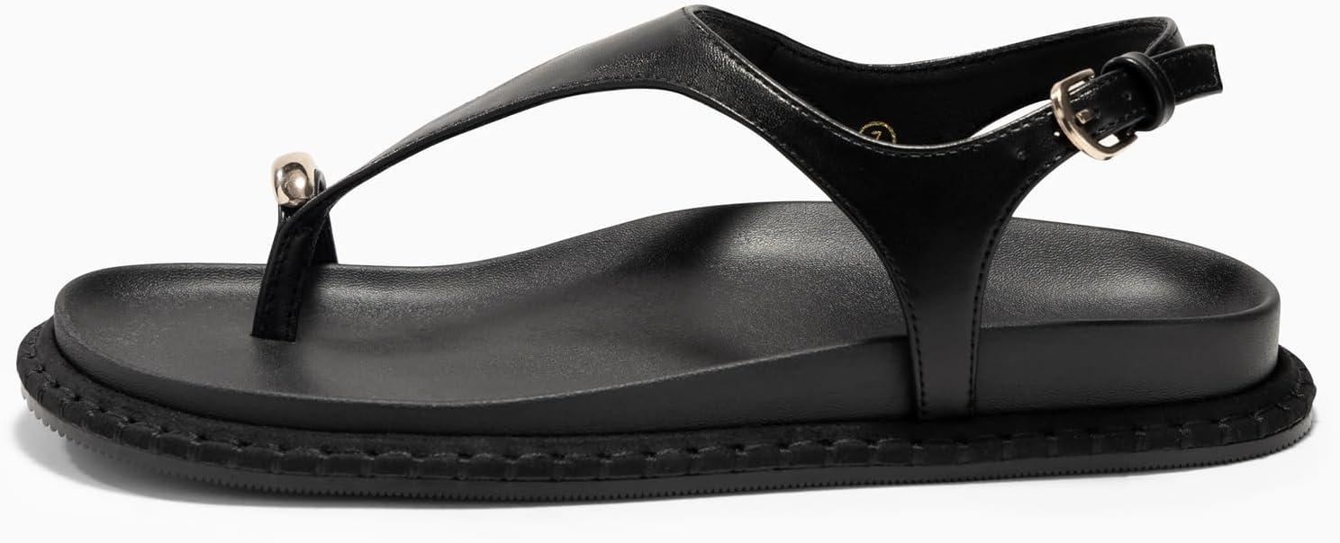 image:imageCoutgo Womens Flat Sandals Comfortable Flip Flops Thong Footbed Sandals Ankle Strap Summer Beach ShoesBlack