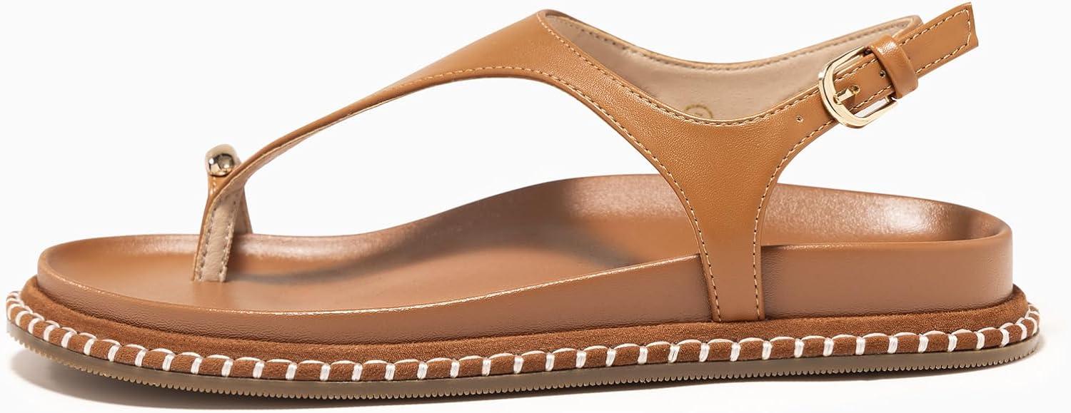 image:imageCoutgo Womens Flat Sandals Comfortable Flip Flops Thong Footbed Sandals Ankle Strap Summer Beach ShoesBrown