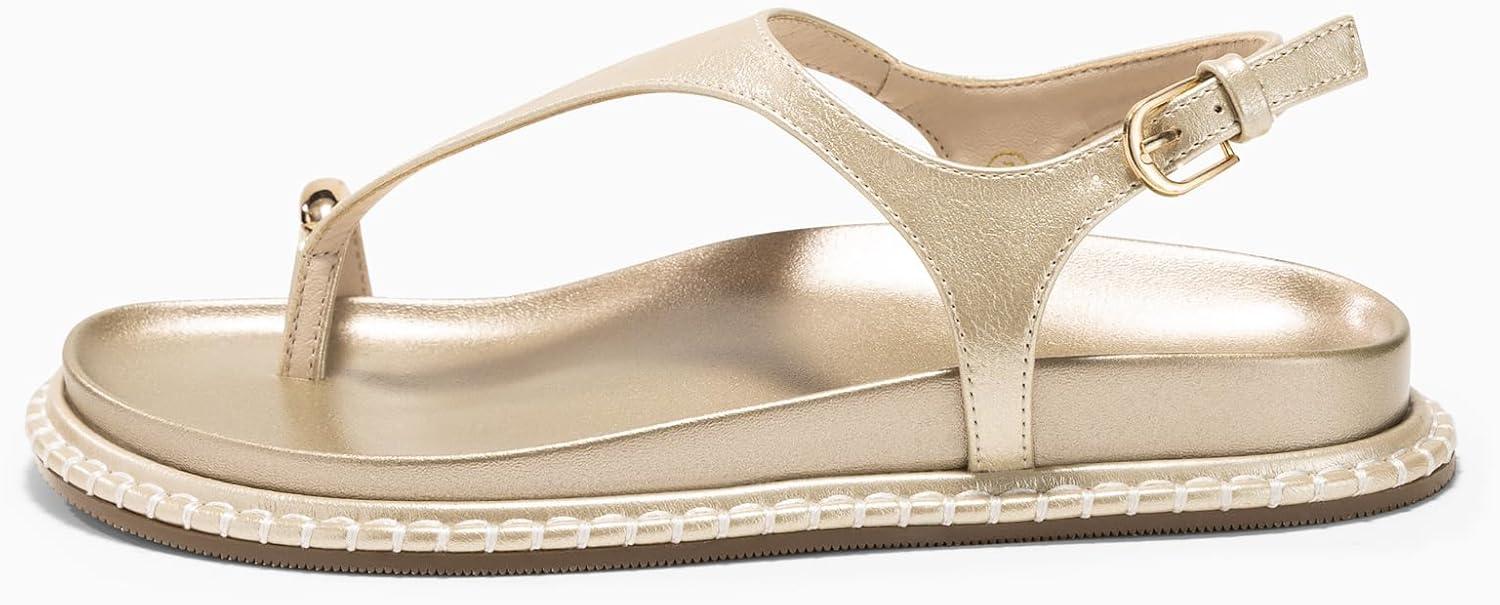 image:imageCoutgo Womens Flat Sandals Comfortable Flip Flops Thong Footbed Sandals Ankle Strap Summer Beach ShoesGold