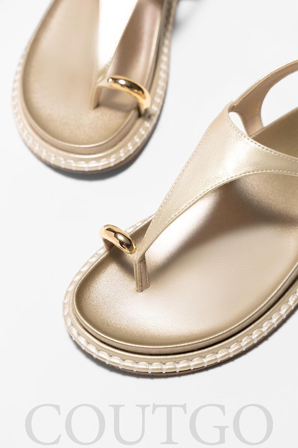 image:imageCoutgo Womens Flat Sandals Comfortable Flip Flops Thong Footbed Sandals Ankle Strap Summer Beach ShoesGold