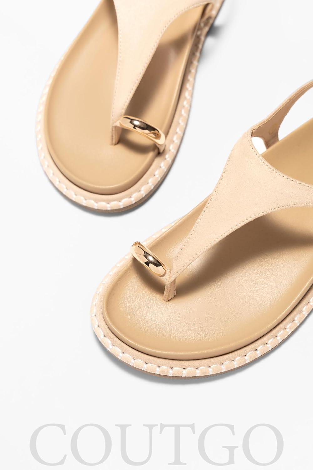 image:imageCoutgo Womens Flat Sandals Comfortable Flip Flops Thong Footbed Sandals Ankle Strap Summer Beach ShoesNude