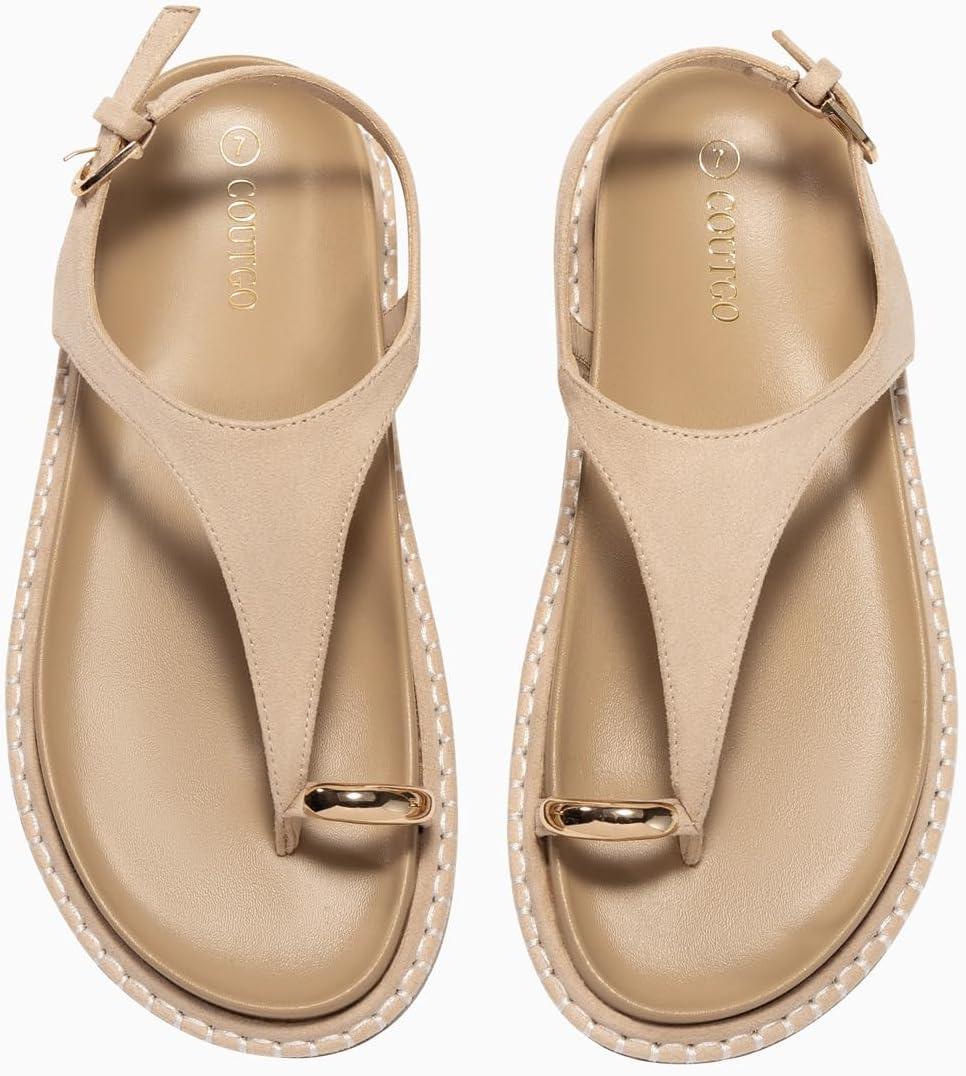 image:imageCoutgo Womens Flat Sandals Comfortable Flip Flops Thong Footbed Sandals Ankle Strap Summer Beach ShoesNude