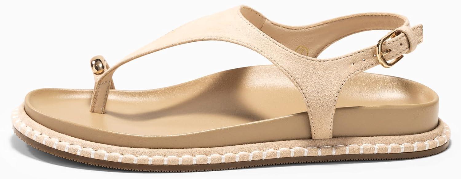 image:imageCoutgo Womens Flat Sandals Comfortable Flip Flops Thong Footbed Sandals Ankle Strap Summer Beach ShoesNude