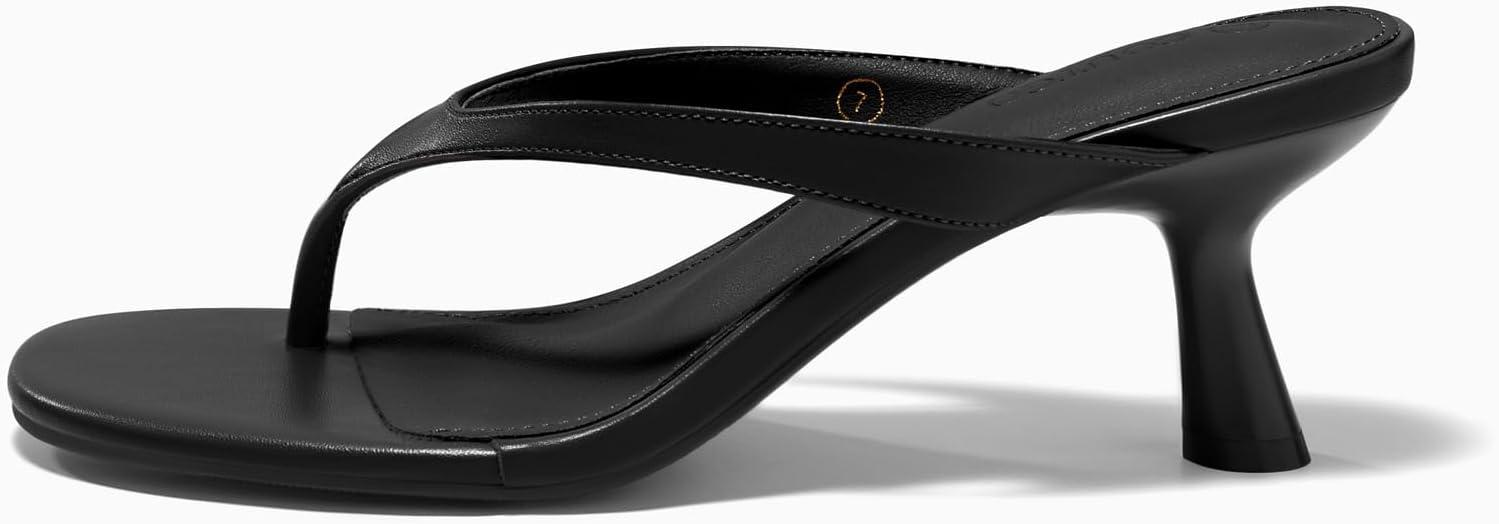 image:imageCoutgo Womens Kitten Low Heels Sandals Open Toe Flip Flops Slides Slip On Summer Dress ShoesBlack
