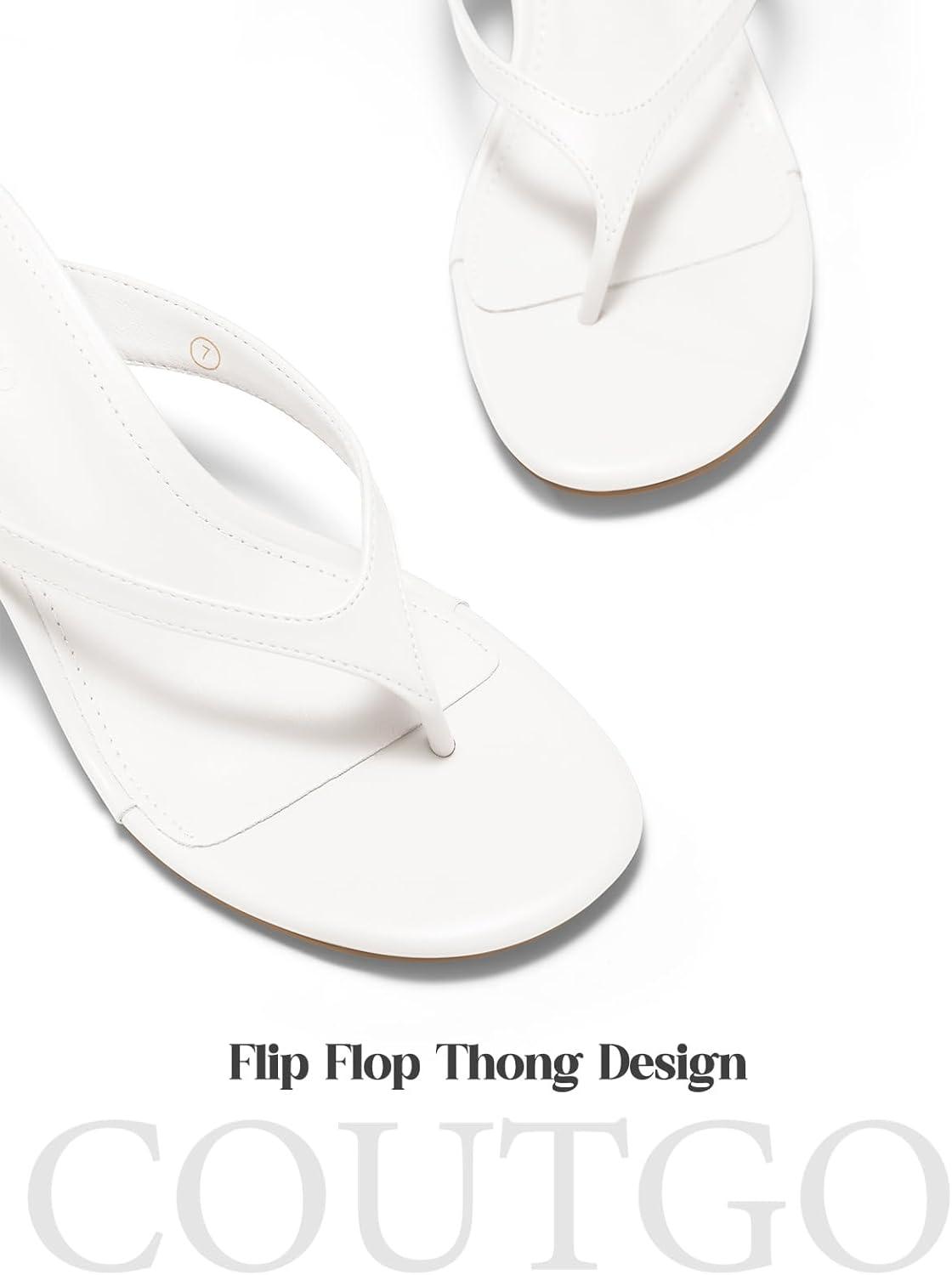 image:imageCoutgo Womens Kitten Low Heels Sandals Open Toe Flip Flops Slides Slip On Summer Dress ShoesWhite