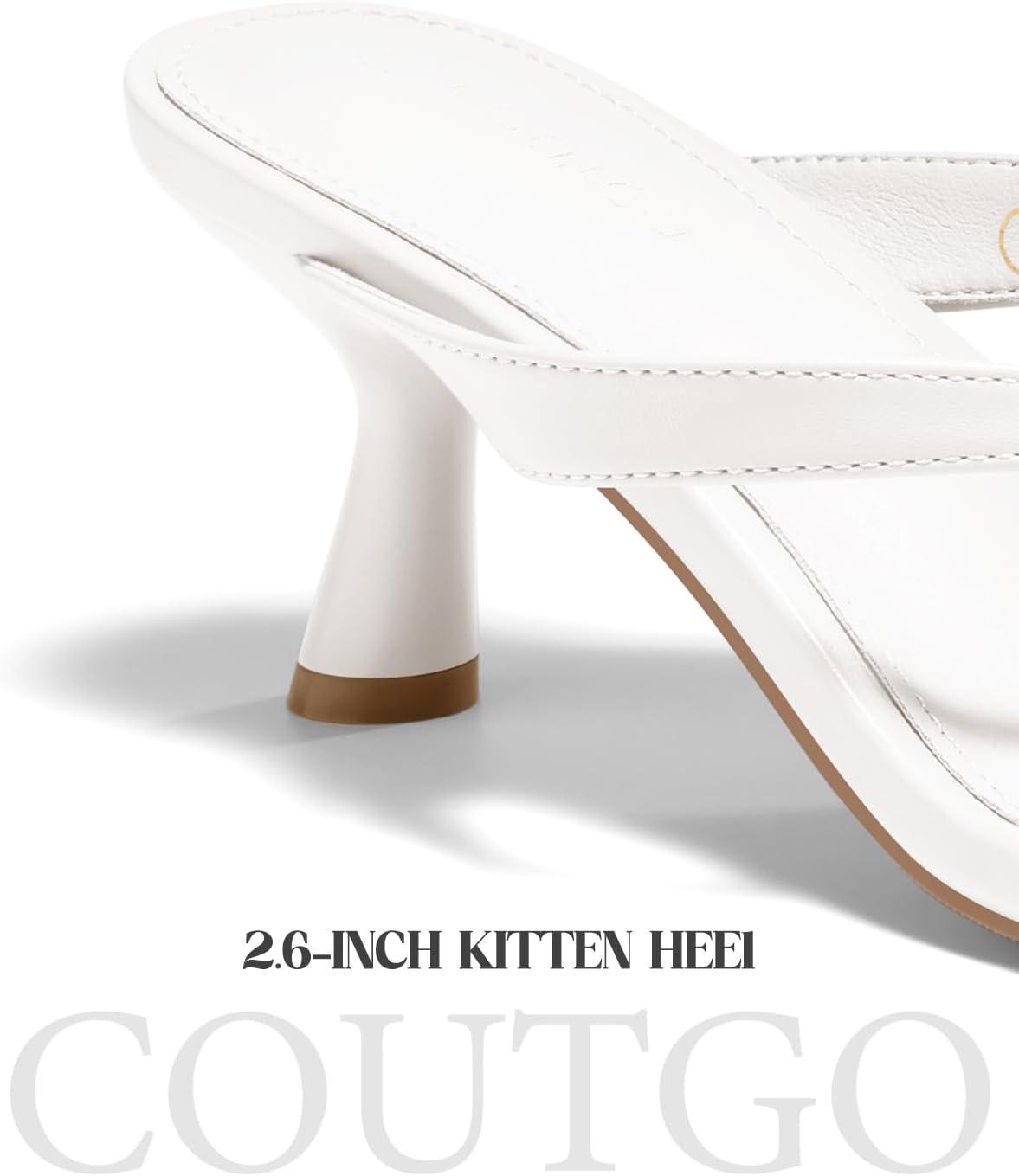 image:imageCoutgo Womens Kitten Low Heels Sandals Open Toe Flip Flops Slides Slip On Summer Dress ShoesWhite