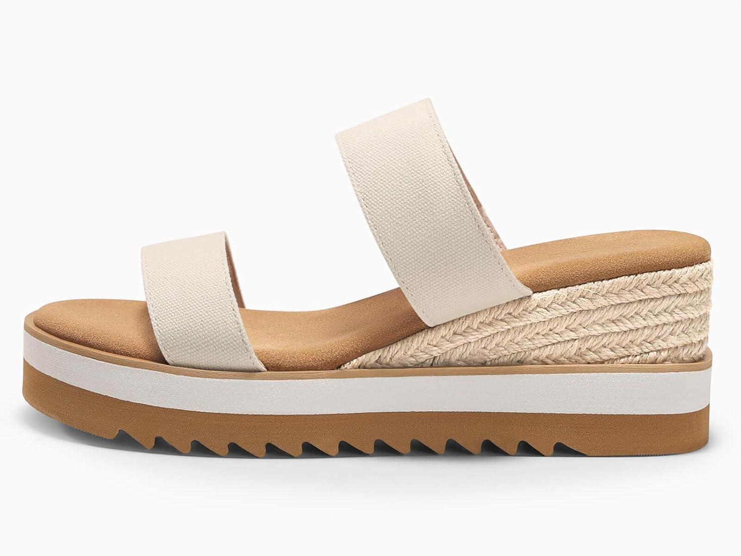 image:imageCoutgo Womens Platform Sandals Espadrille Wedge Heels Comfortable Slip on Slides Open Toe Summer Beach ShoesBeige Canvas