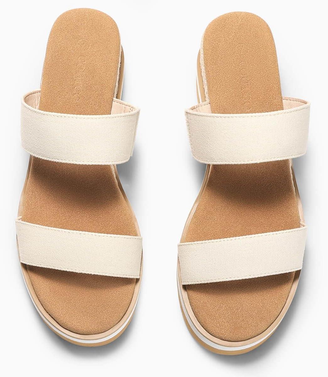image:imageCoutgo Womens Platform Sandals Espadrille Wedge Heels Comfortable Slip on Slides Open Toe Summer Beach ShoesBeige Canvas