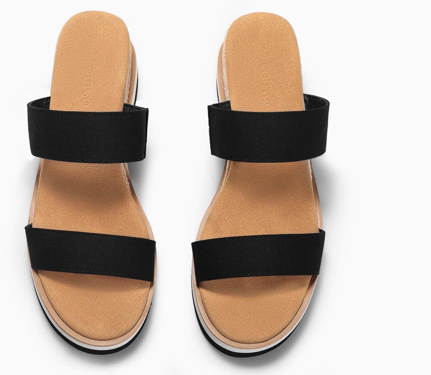 image:imageCoutgo Womens Platform Sandals Espadrille Wedge Heels Comfortable Slip on Slides Open Toe Summer Beach ShoesBlack Canvas