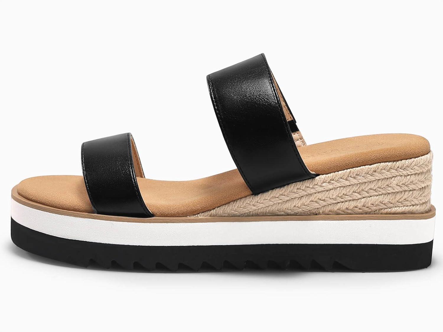 image:imageCoutgo Womens Platform Sandals Espadrille Wedge Heels Comfortable Slip on Slides Open Toe Summer Beach ShoesBlack Pu