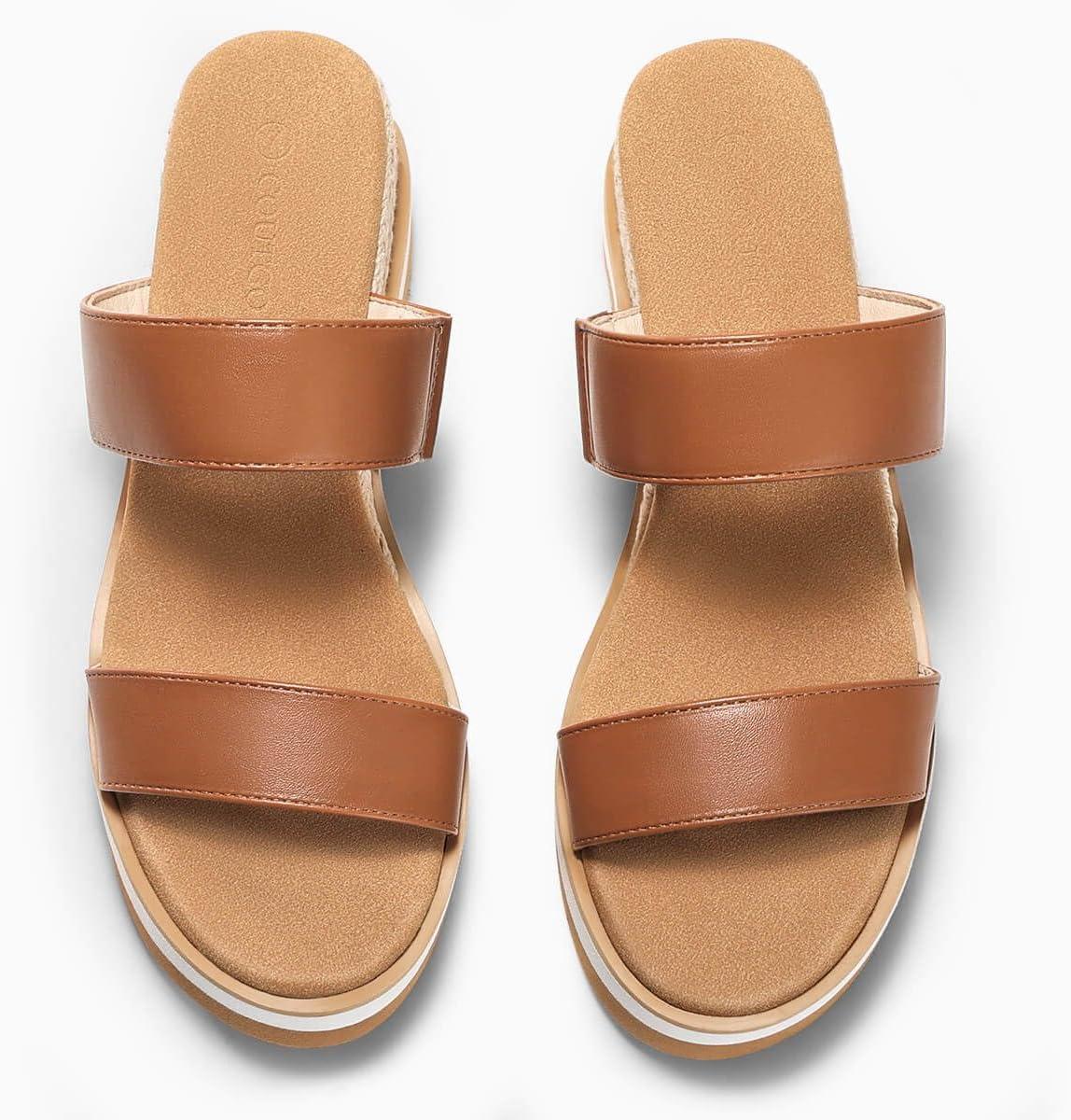 image:imageCoutgo Womens Platform Sandals Espadrille Wedge Heels Comfortable Slip on Slides Open Toe Summer Beach ShoesBrown Pu