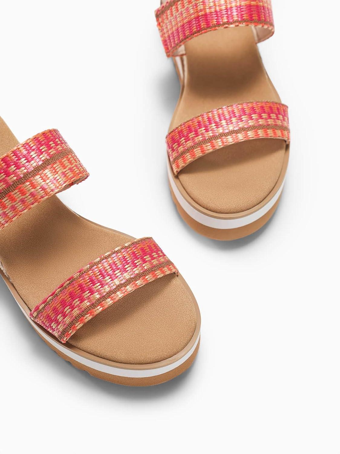 image:imageCoutgo Womens Platform Sandals Espadrille Wedge Heels Comfortable Slip on Slides Open Toe Summer Beach ShoesColorful Woven