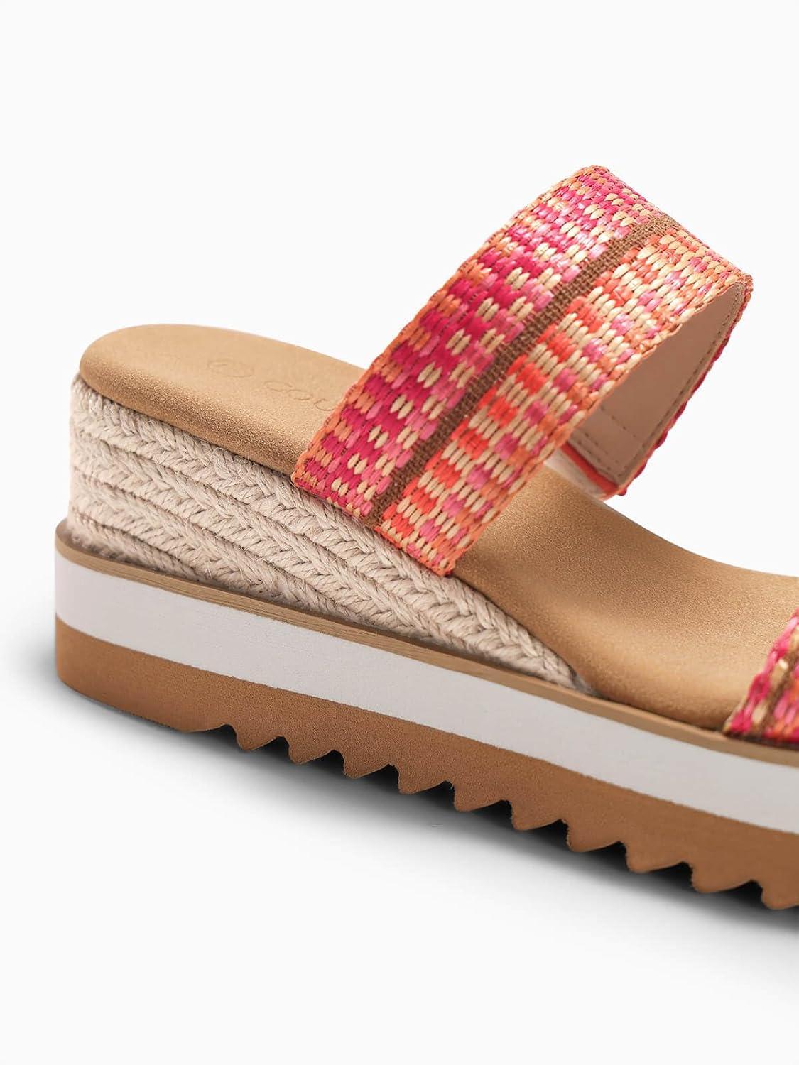 image:imageCoutgo Womens Platform Sandals Espadrille Wedge Heels Comfortable Slip on Slides Open Toe Summer Beach ShoesColorful Woven