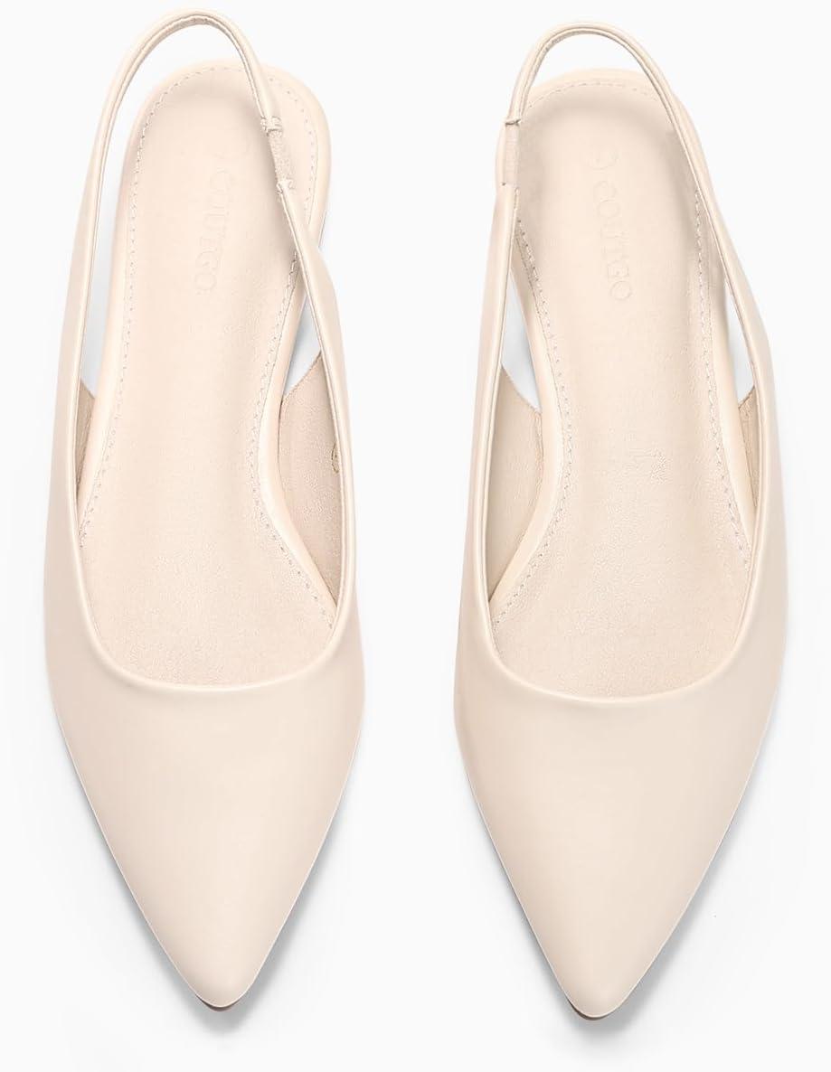 image:imageCoutgo Womens Slingback Flats Pointed Closed Toe Ballet Flats Comfortable Slip On Work Dress ShoesBeige