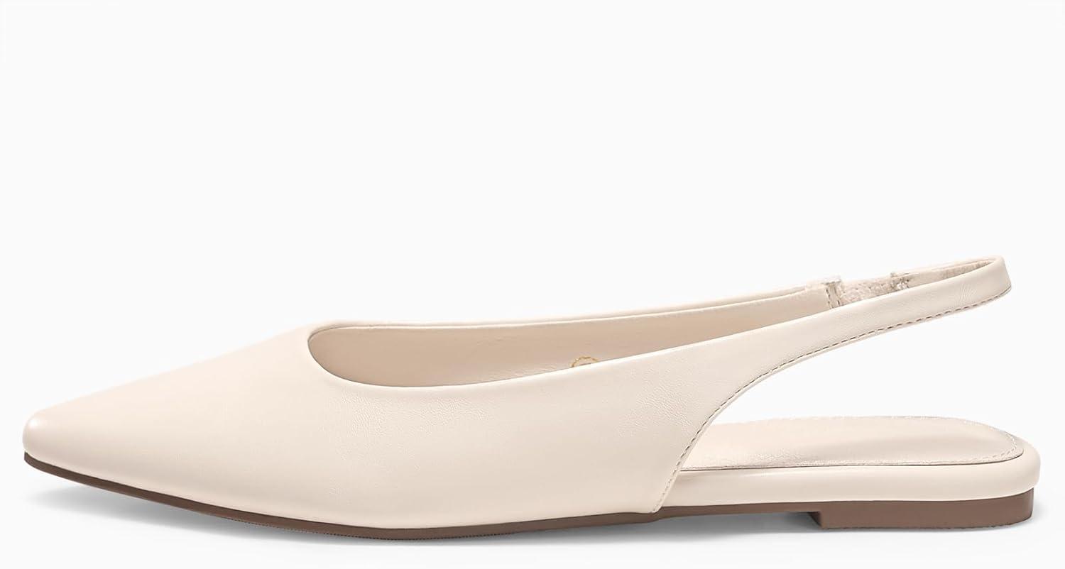 image:imageCoutgo Womens Slingback Flats Pointed Closed Toe Ballet Flats Comfortable Slip On Work Dress ShoesBeige