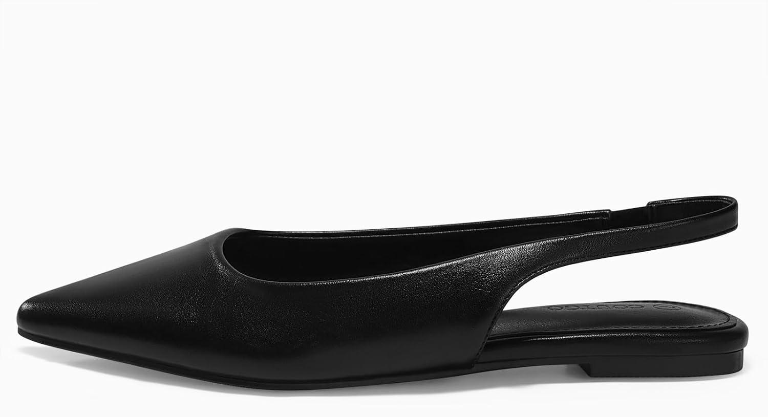 image:imageCoutgo Womens Slingback Flats Pointed Closed Toe Ballet Flats Comfortable Slip On Work Dress ShoesBlack