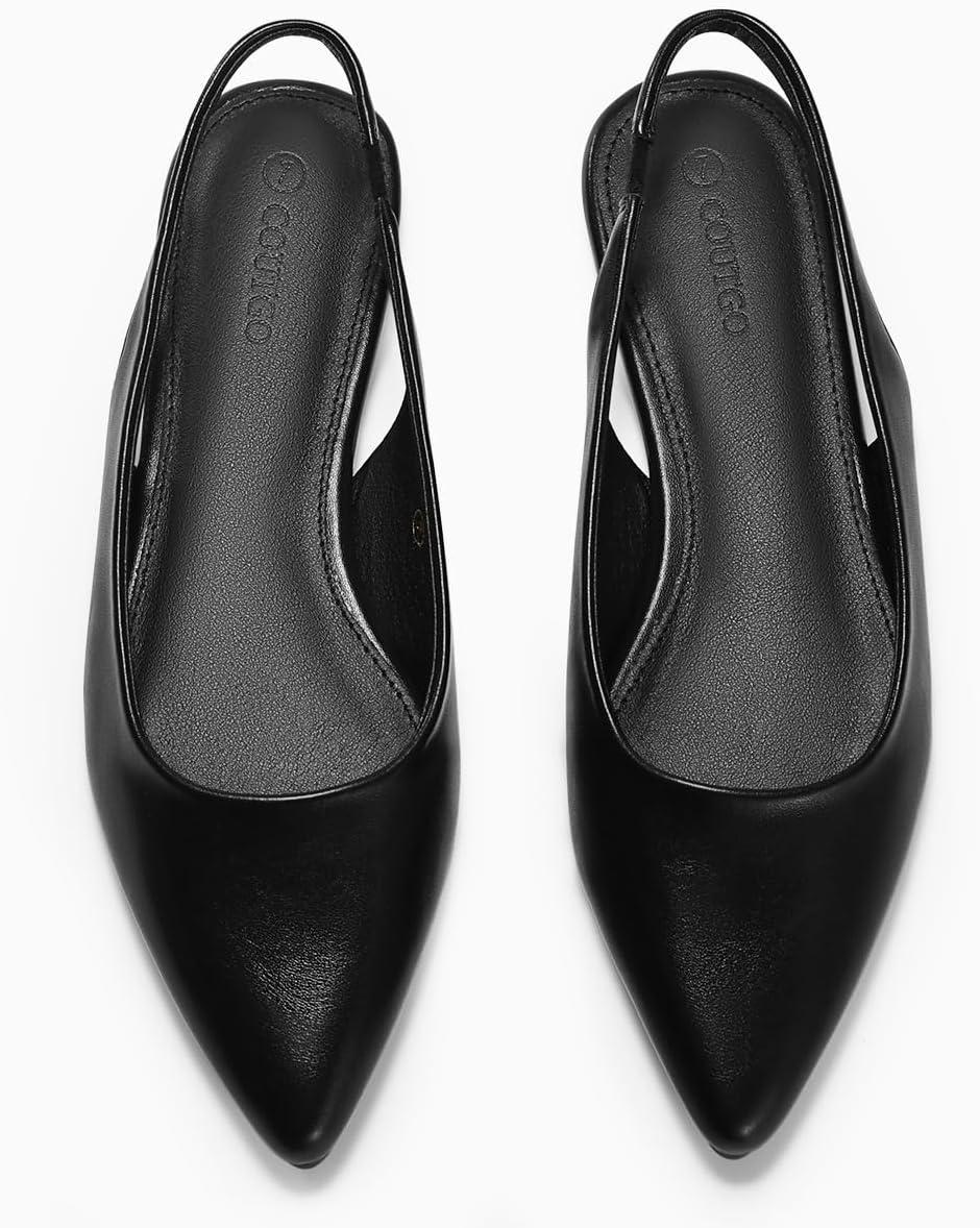 image:imageCoutgo Womens Slingback Flats Pointed Closed Toe Ballet Flats Comfortable Slip On Work Dress ShoesBlack