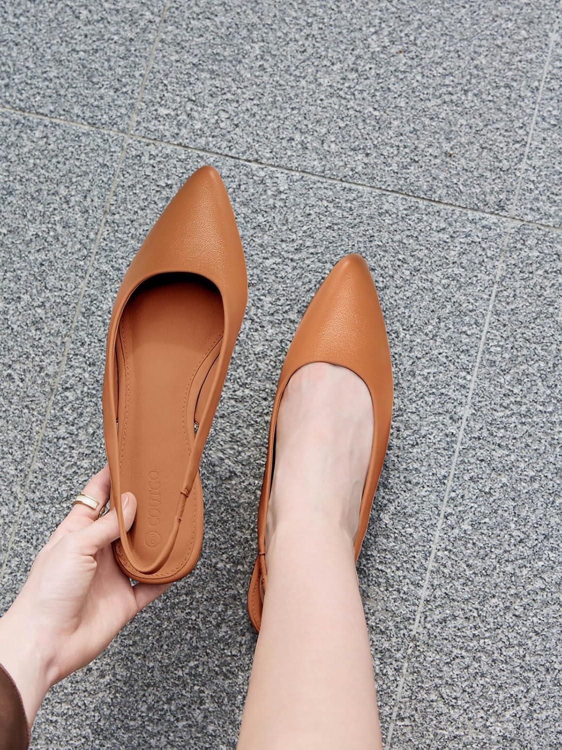 image:imageCoutgo Womens Slingback Flats Pointed Closed Toe Ballet Flats Comfortable Slip On Work Dress ShoesBrown
