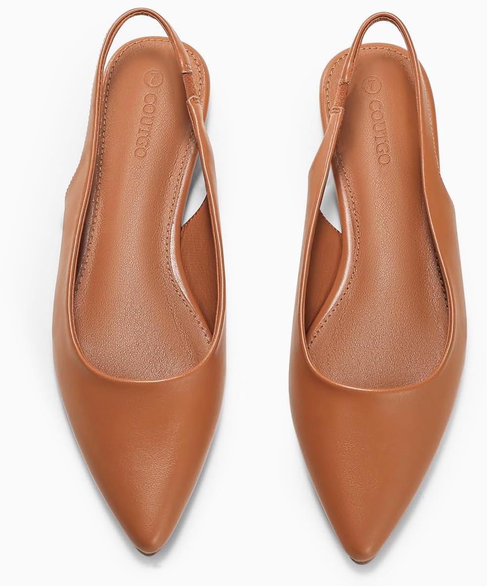 image:imageCoutgo Womens Slingback Flats Pointed Closed Toe Ballet Flats Comfortable Slip On Work Dress ShoesBrown