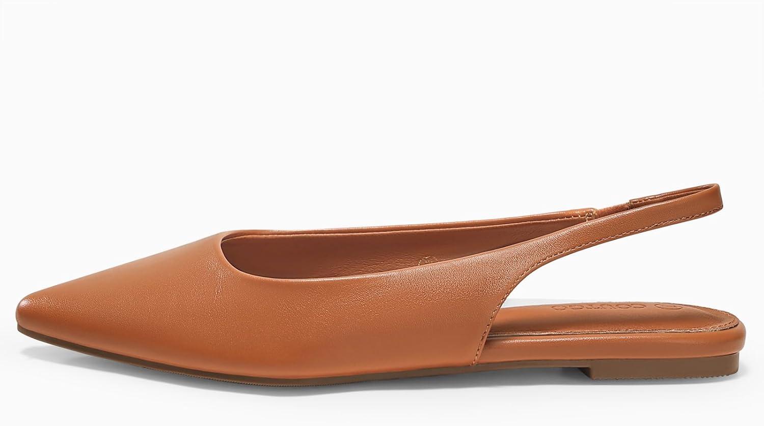 image:imageCoutgo Womens Slingback Flats Pointed Closed Toe Ballet Flats Comfortable Slip On Work Dress ShoesBrown