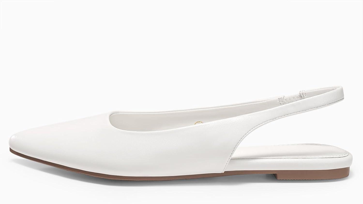 image:imageCoutgo Womens Slingback Flats Pointed Closed Toe Ballet Flats Comfortable Slip On Work Dress ShoesWhite