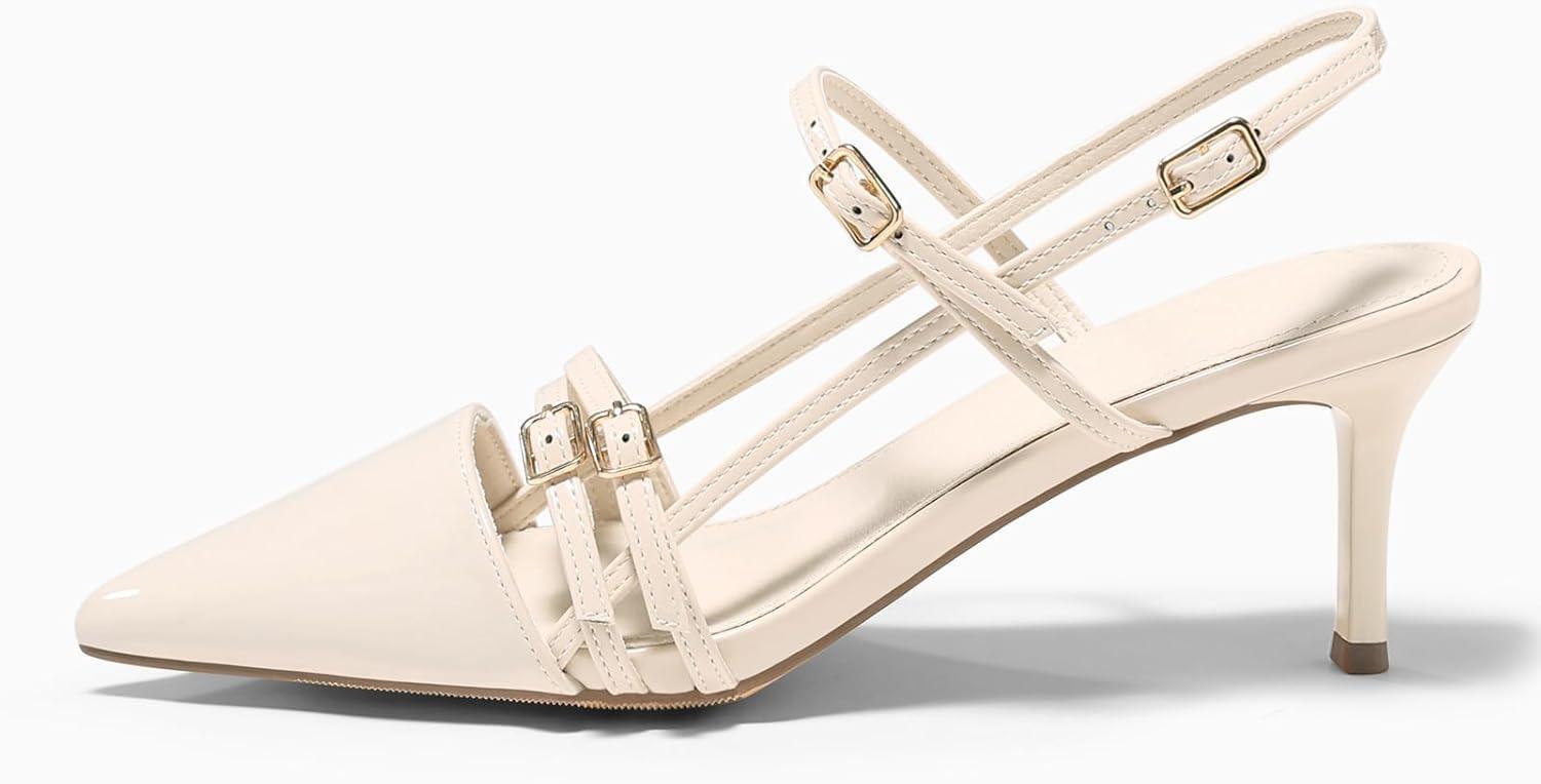 image:imageCoutgo Womens Slingback High Heels Strappy Closed Pointed Toe Pumps Ankle Strap Dress ShoesBeige