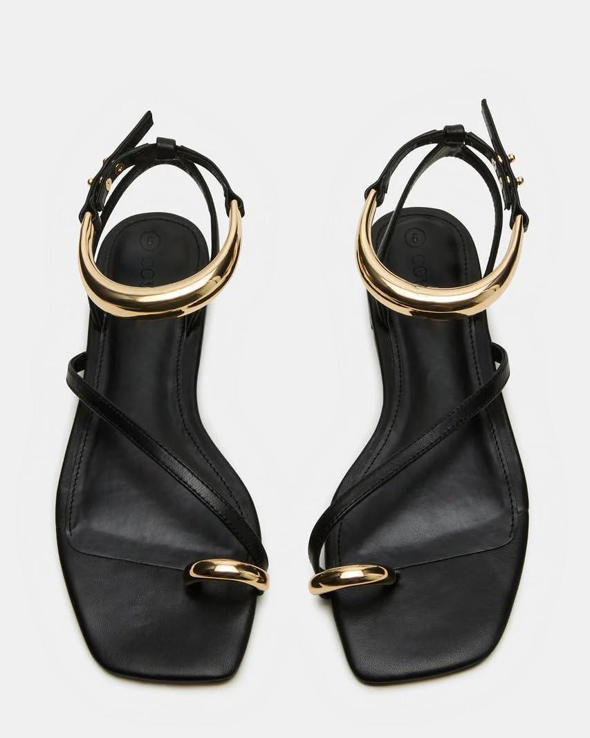 image:imageCoutgo Womens Strappy Flat Sandals Flip Flops Open Toe Ring Sandals Metal Ankle Strap Summer Beach ShoesBlack